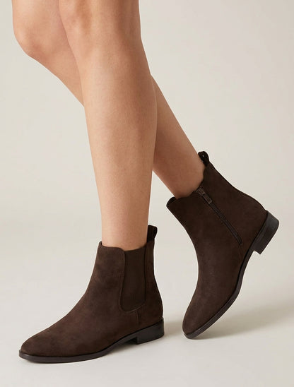 Bottines en suédine à bouts pointus - Marron