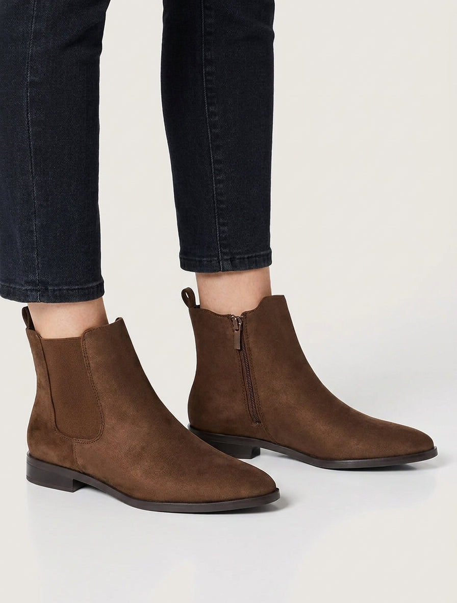 Bottines en suédine à bouts pointus - Chocolat