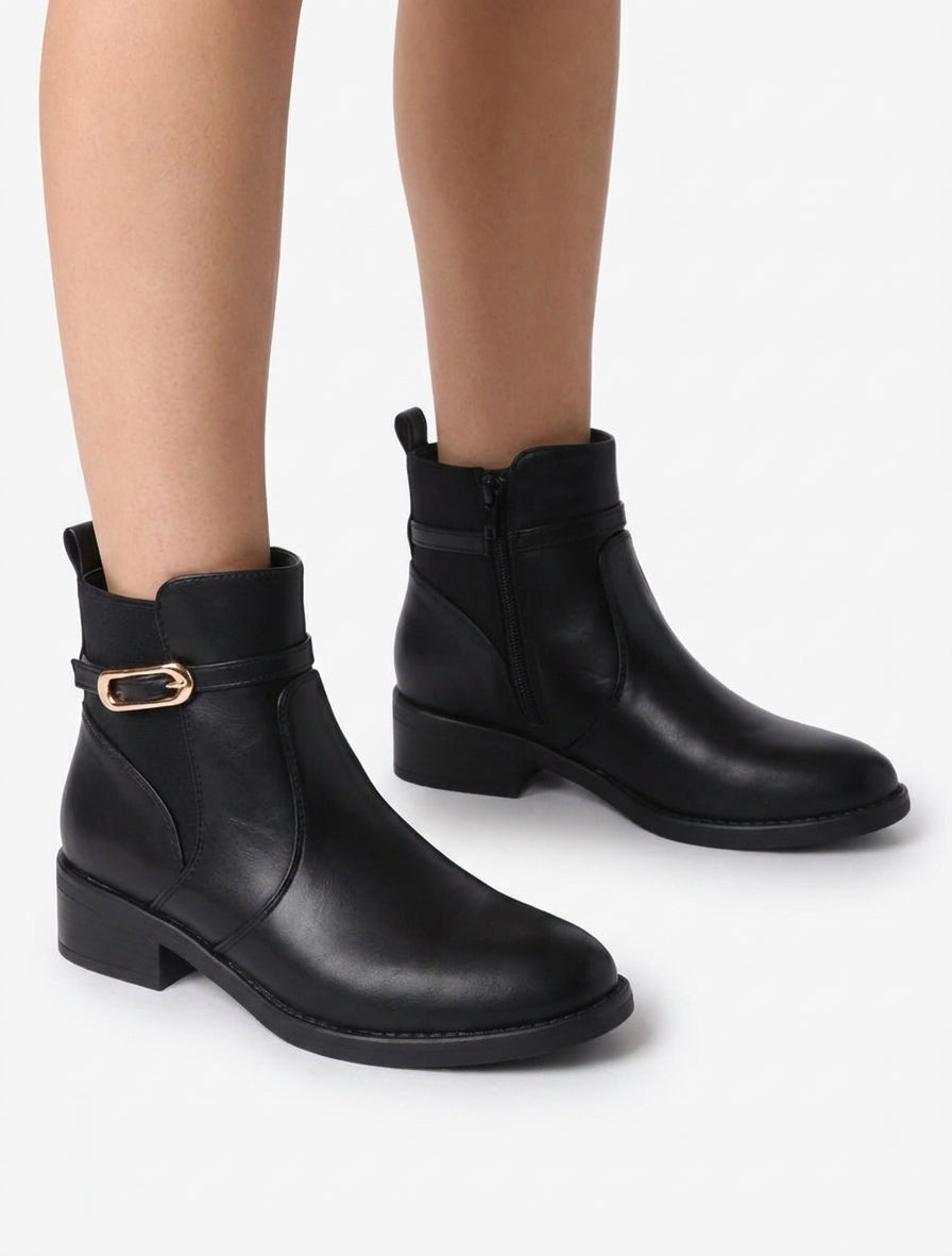 Bottines élastiquées en simili à boucle - Noir