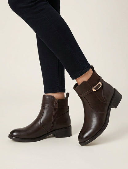Bottines élastiquées en simili à boucle - Marron