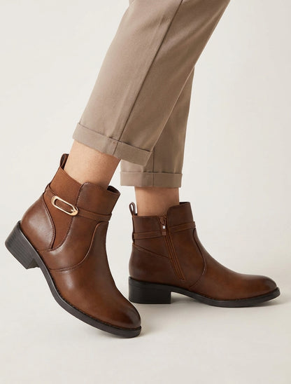 Bottines élastiquées en simili à boucle - Camel
