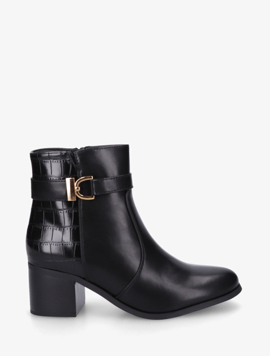 Bottines à contrefort effet croco - Noir - 1