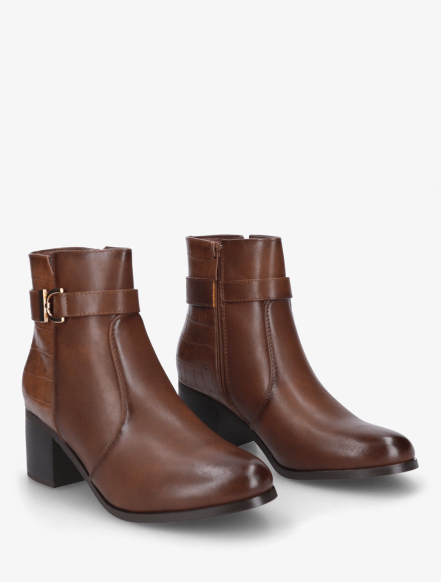 Bottines à contrefort effet croco - Camel - 4