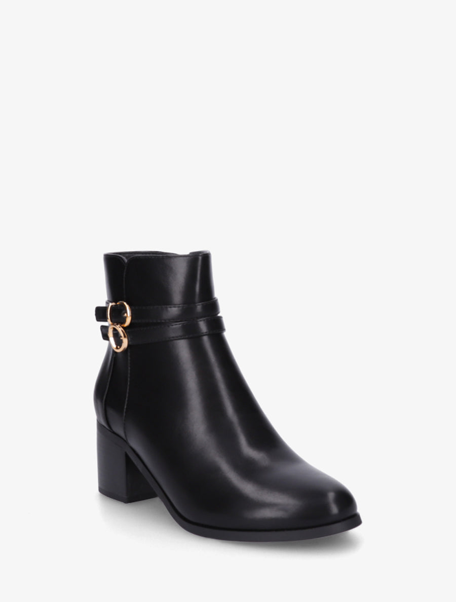 Bottines en simili à double boucles - Noir - 2