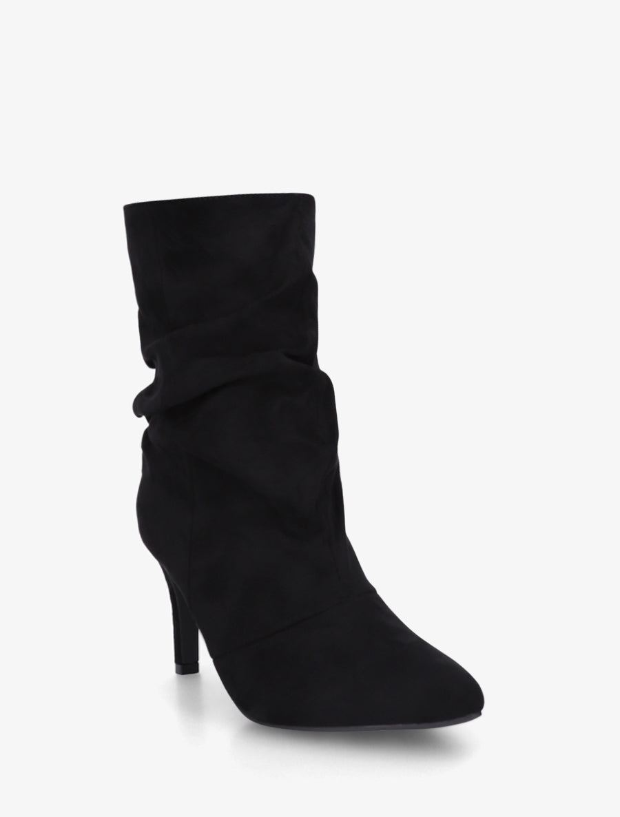 Bottines montantes en suédine effet froissé - Noir - 2
