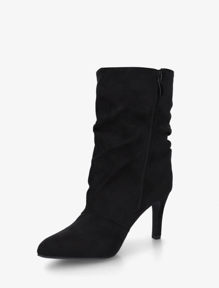 Bottines montantes en suédine effet froissé - Noir - 3