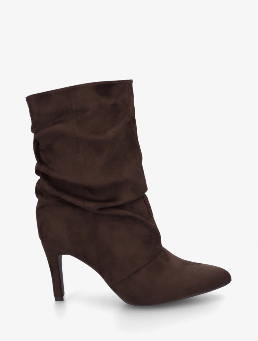 Bottines montantes en suédine effet froissé - Chocolat - 1