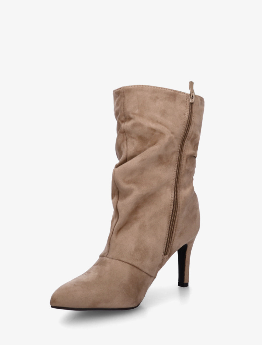 Bottines montantes en suédine effet froissé - Taupe - 3