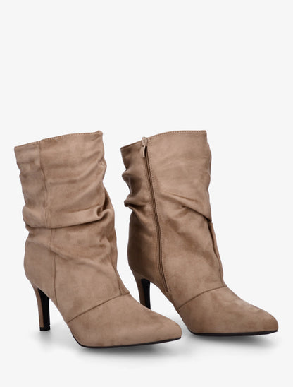 Bottines montantes en suédine effet froissé - Taupe - 4