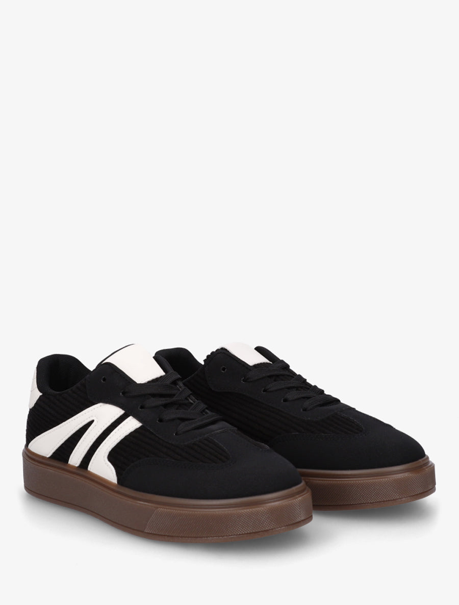 Sneakers à empiècement tissu et bandes contrastantes - Noir - 4