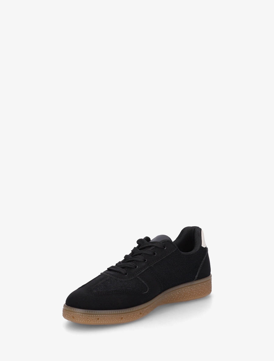 Sneakers à empiècement tissu effet tweed - Noir - 3