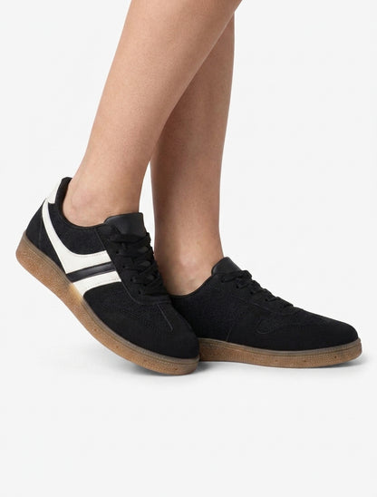 Sneakers met inzetstukken van stof met tweed-effect - Zwart