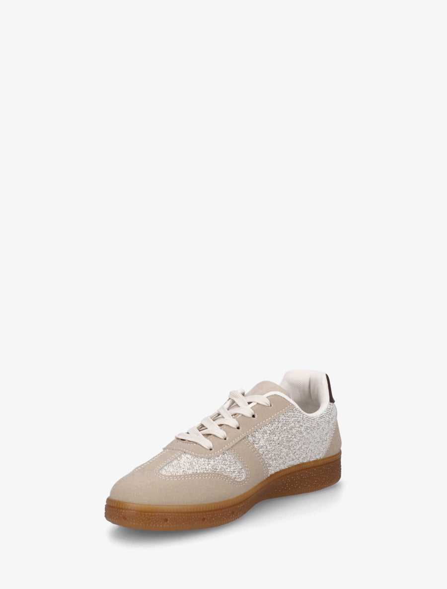 Sneakers à empiècement tissu effet tweed - Taupe - 3