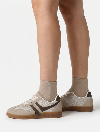 Sneakers à empiècement tissu effet tweed - Taupe