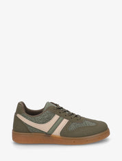Sneakers à empiècement tissu effet tweed - Kaki - 1