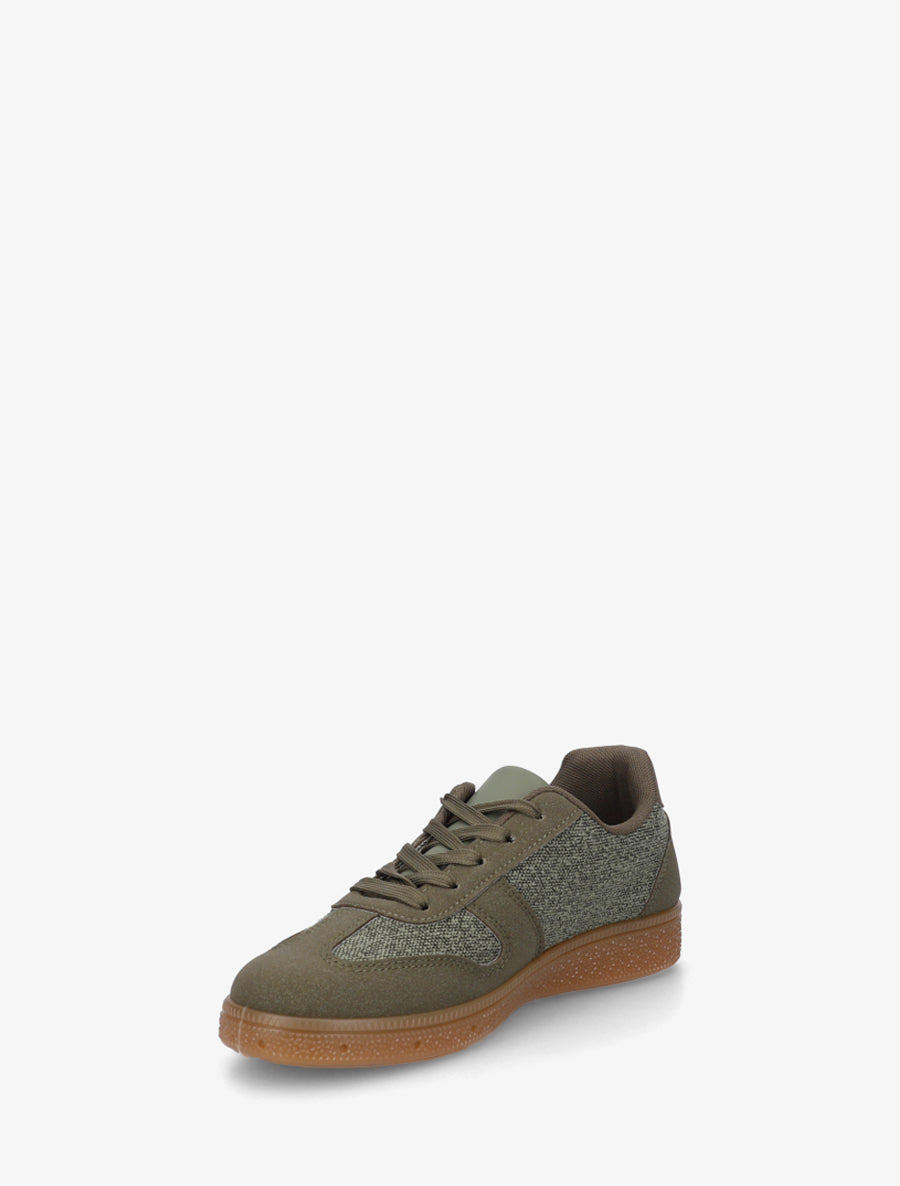 Sneakers à empiècement tissu effet tweed - Kaki - 3