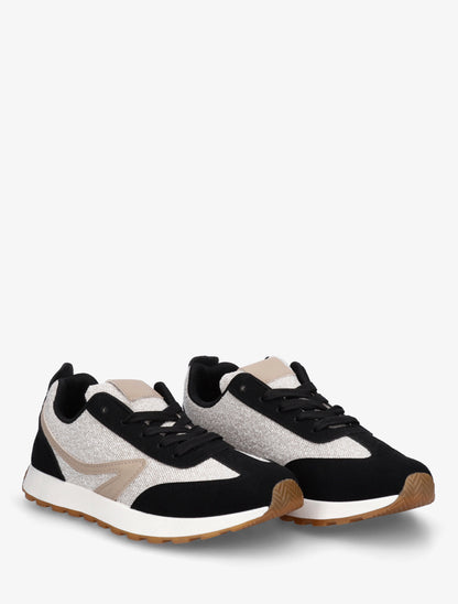 Sneakers à empiècement tissu et effet nubuck - Noir - 4