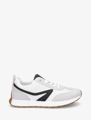 Sneakers à empiècement tissu et effet nubuck - Blanc - 1
