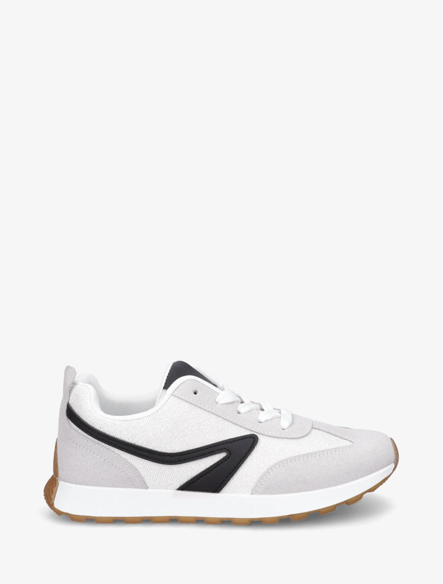 Sneakers à empiècement tissu et effet nubuck - Blanc - 1