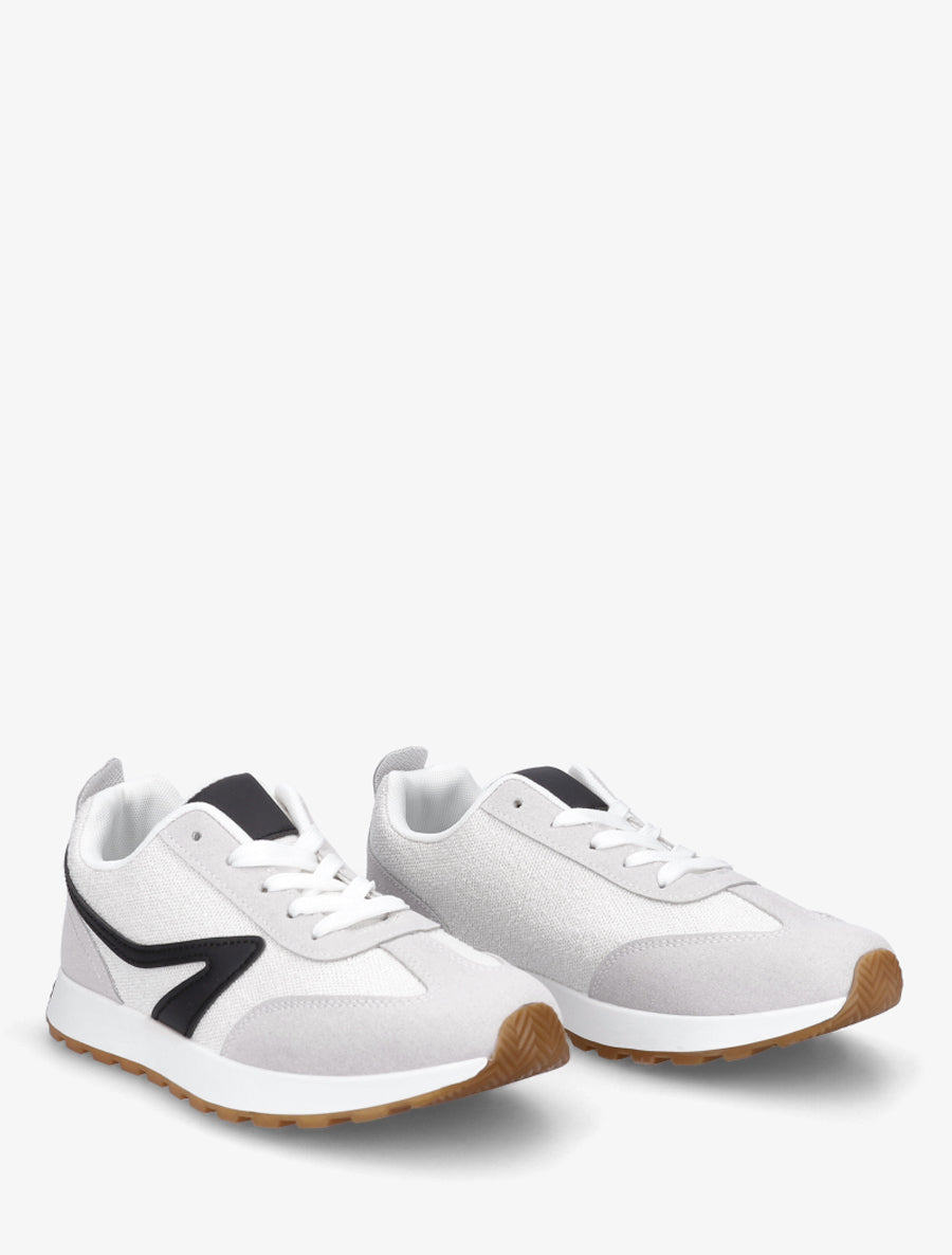 Sneakers à empiècement tissu et effet nubuck - Blanc - 4