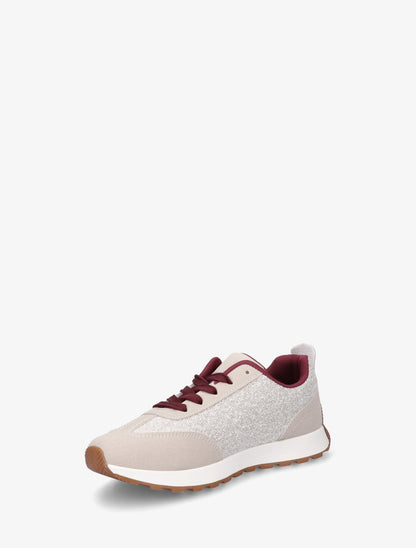 Sneakers à empiècement tissu et effet nubuck - Beige - 3