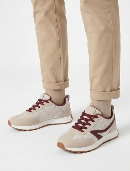 Sneakers met stoffen inzetstukken en nubuck-effect - Beige