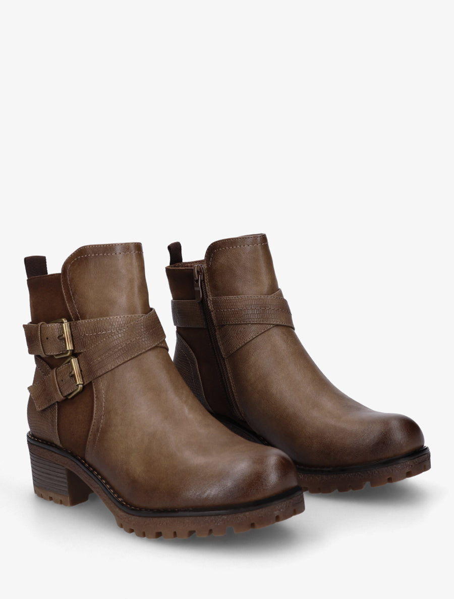 Bottines fourrées bi-matière à 2 boucles - Taupe - 4