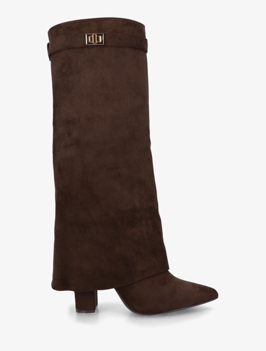 Bottes en suédine à revers - Marron - 1