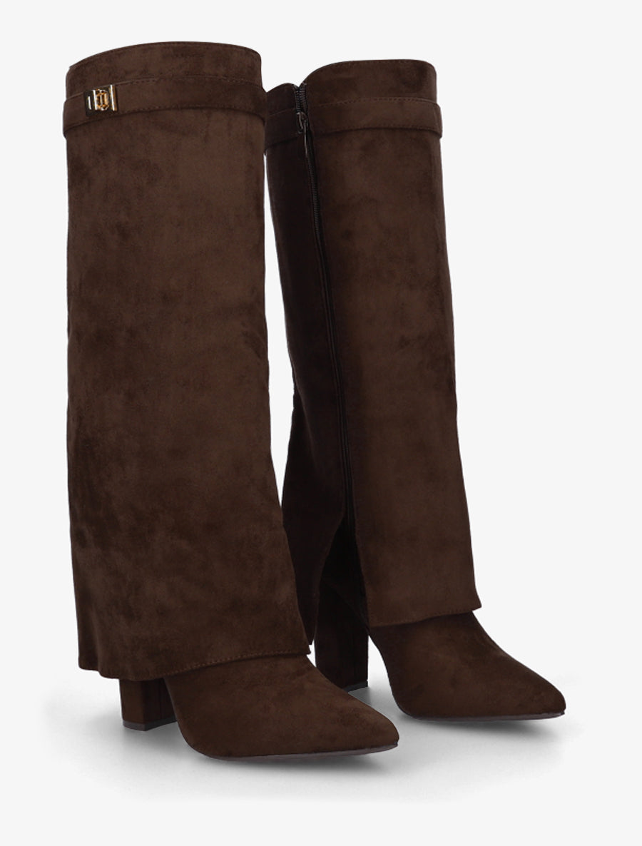 Bottes en suédine à revers - Marron - 4