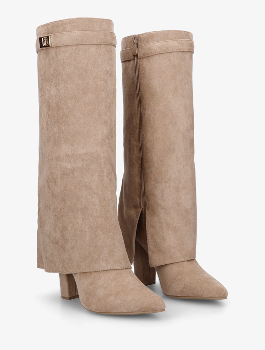 Bottes en suédine à revers - Taupe - 4