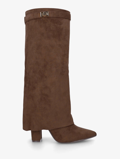 Bottes en suédine à revers - Marron clair - 1