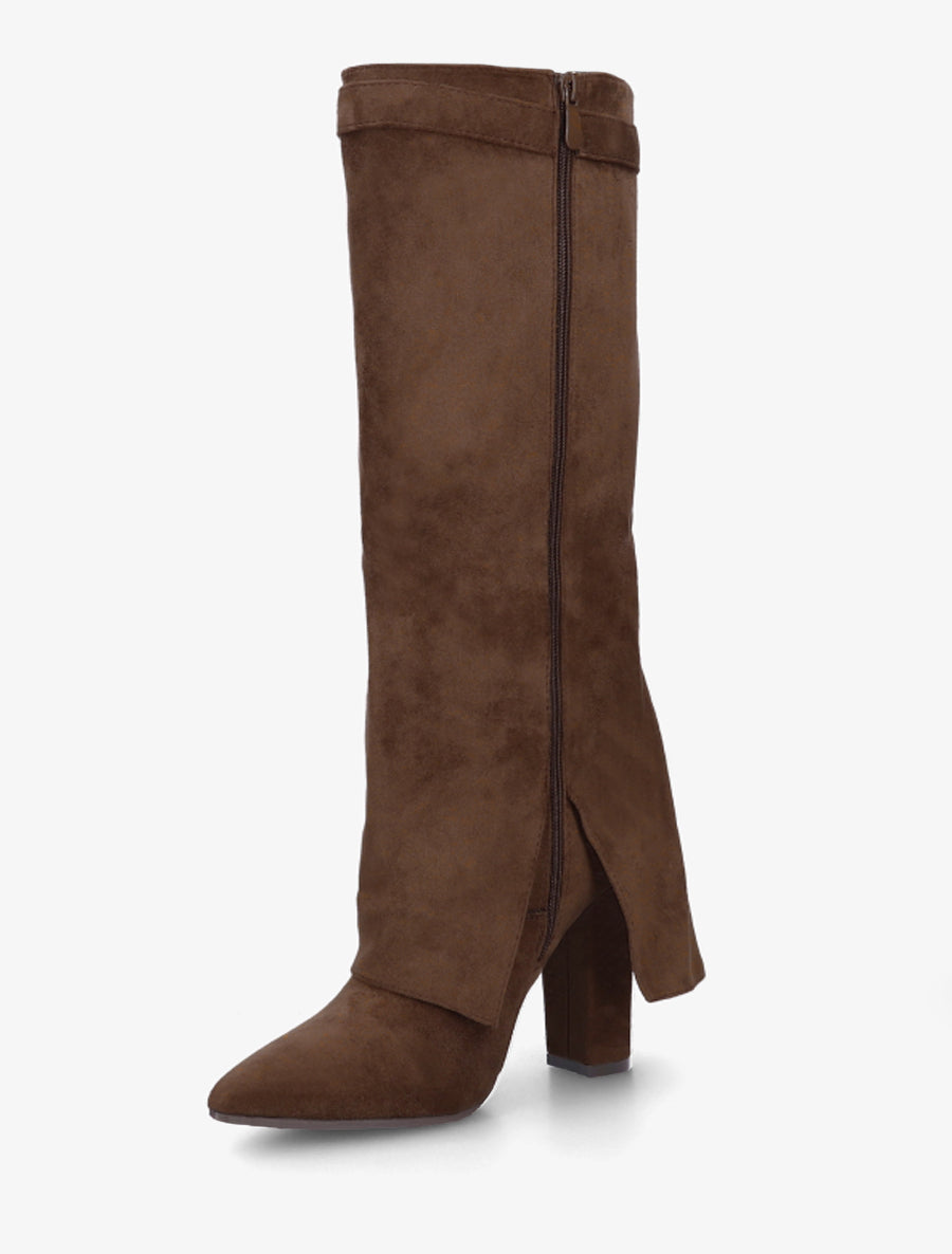 Bottes en suédine à revers - Marron clair - 3