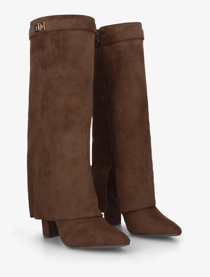 Bottes en suédine à revers - Marron clair - 4