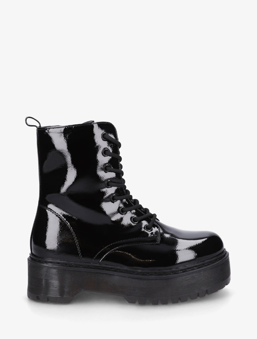Bottines montantes vernies à lacets - Noir - 1