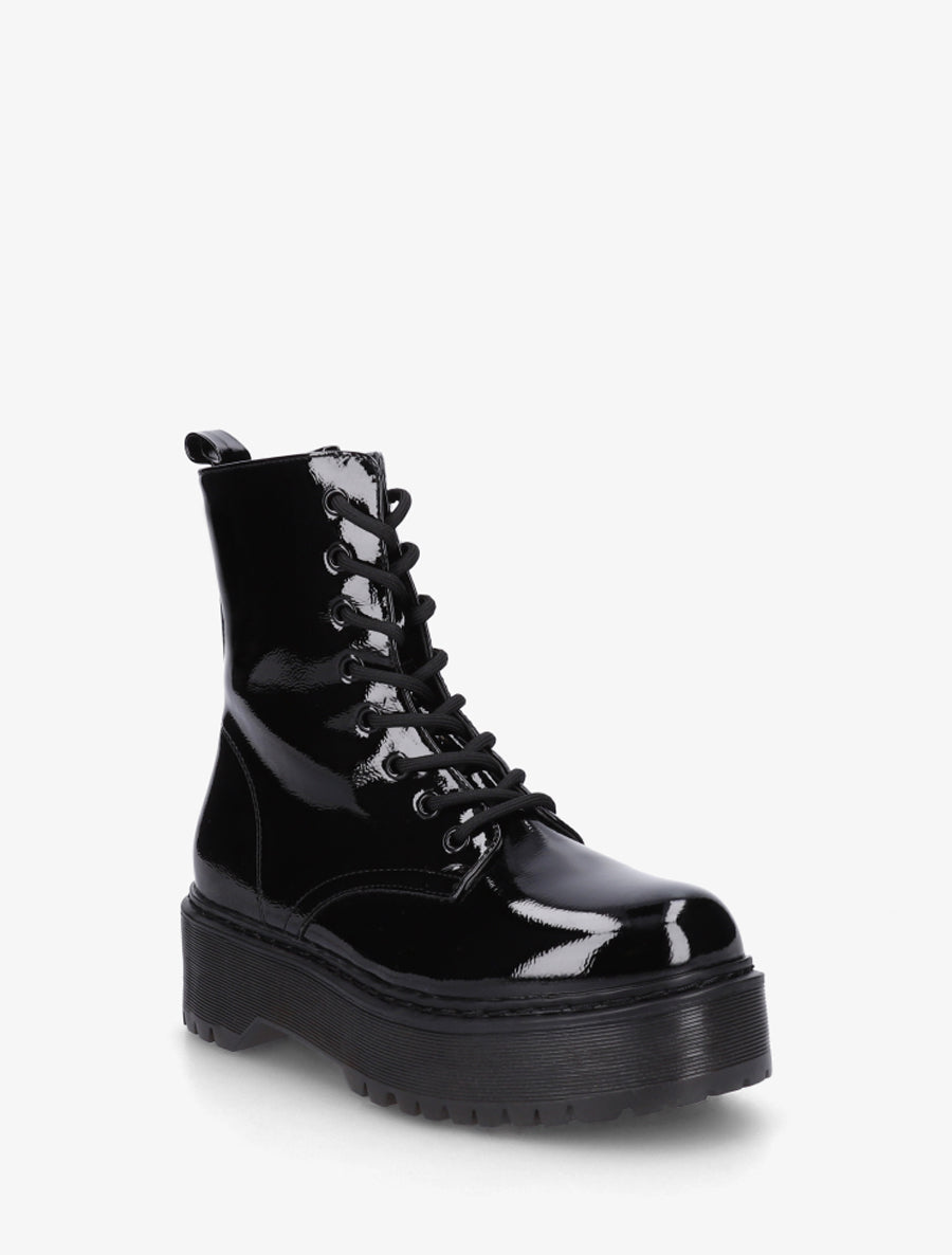 Bottines montantes vernies à lacets - Noir - 2
