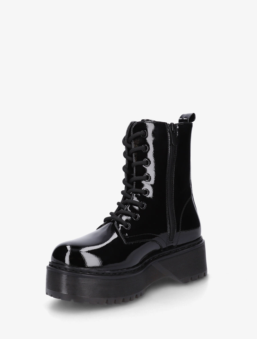Bottines montantes vernies à lacets - Noir - 3