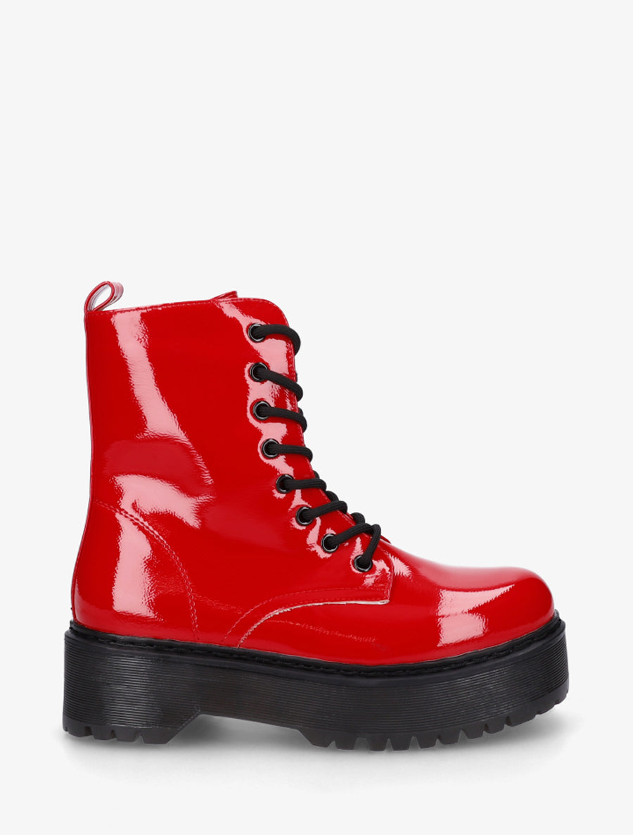 Bottines montantes vernies à lacets - Rouge - 1