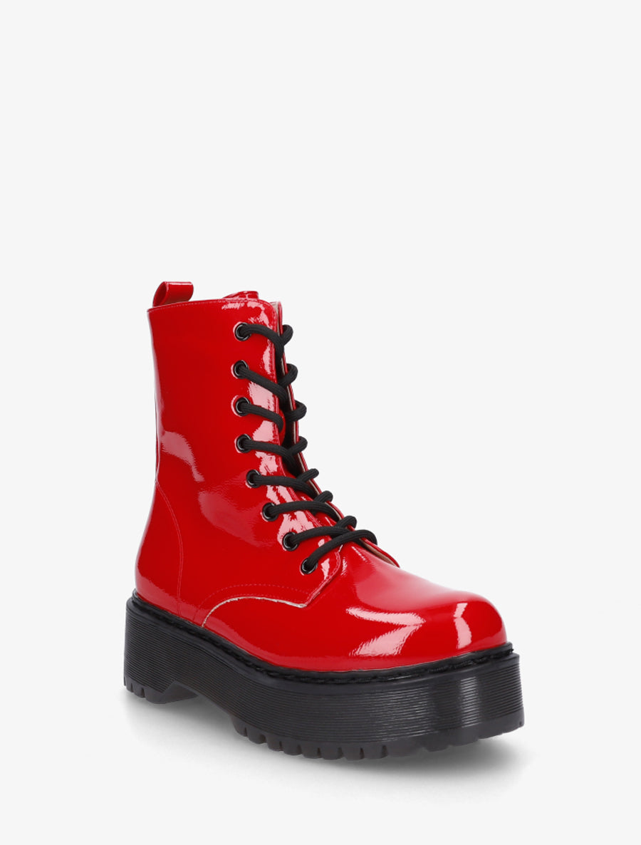 Bottines montantes vernies à lacets - Rouge - 2