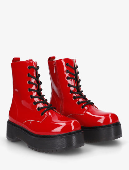 Bottines montantes vernies à lacets - Rouge - 4