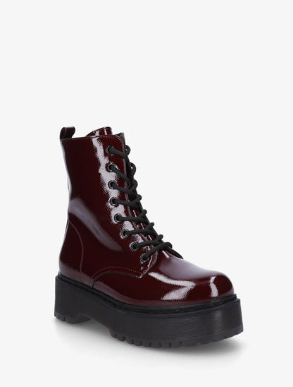 Bottines montantes vernies à lacets - Bordeaux - 2