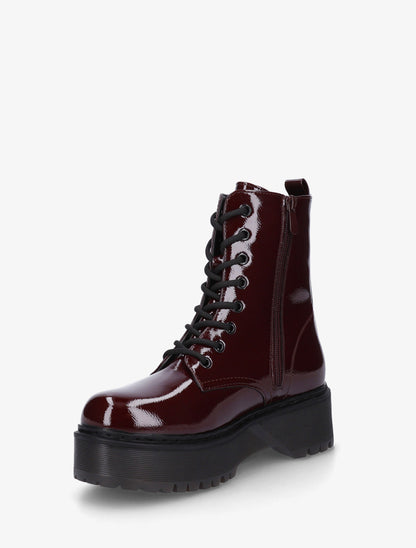 Bottines montantes vernies à lacets - Bordeaux - 3