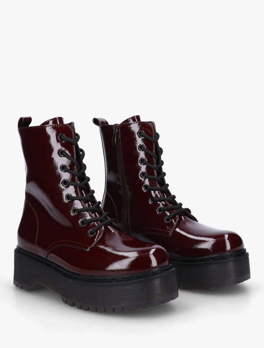 Bottines montantes vernies à lacets - Bordeaux - 4