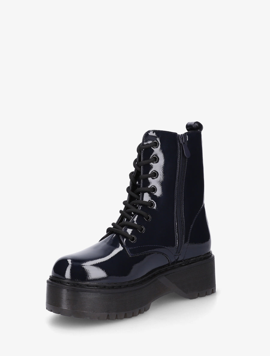 Bottines montantes vernies à lacets - Bleu nuit - 3