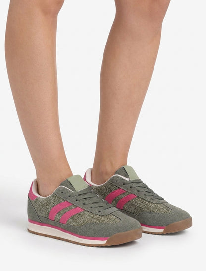 Sneakers van stof met tweed-effect - Kaki