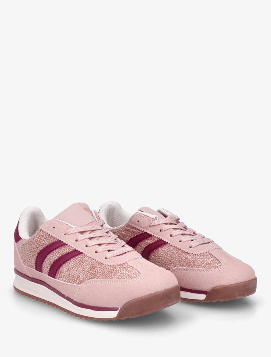 Sneakers en tissu effet tweed - Rose - 4