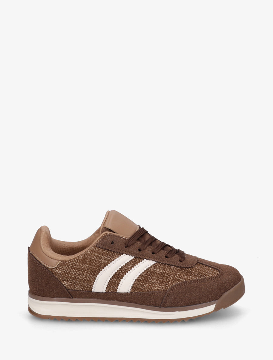 Sneakers en tissu effet tweed - Marron - 1