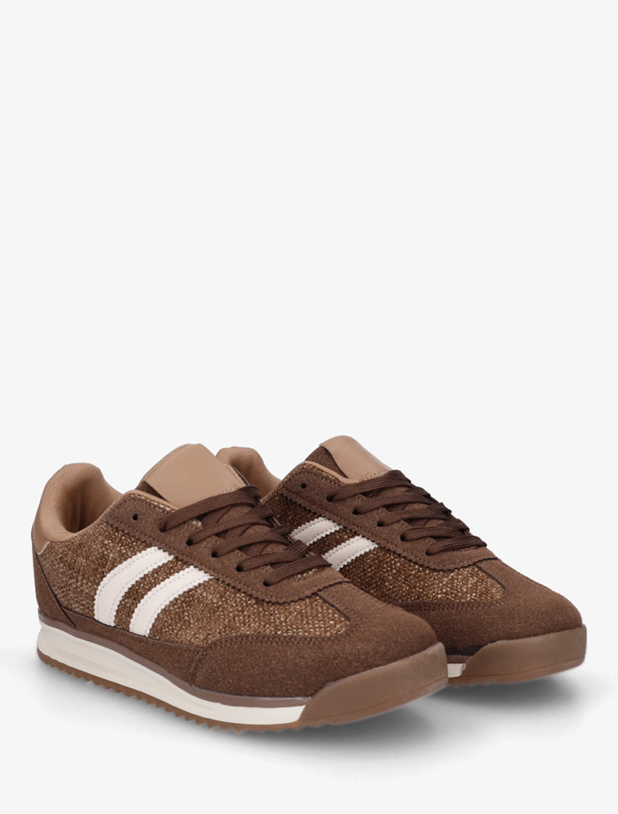 Sneakers en tissu effet tweed - Marron - 4