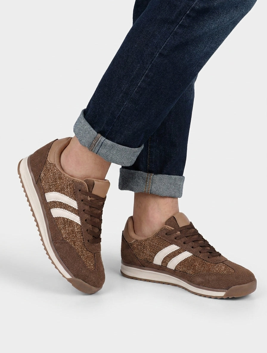 Sneakers van stof met tweed-effect - Bruin