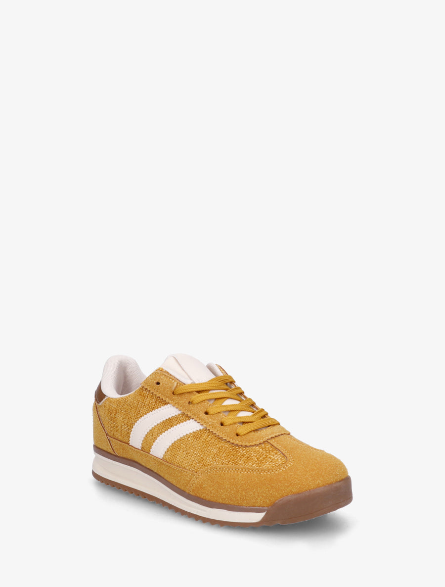 Sneakers en tissu effet tweed - Jaune moutarde - 2