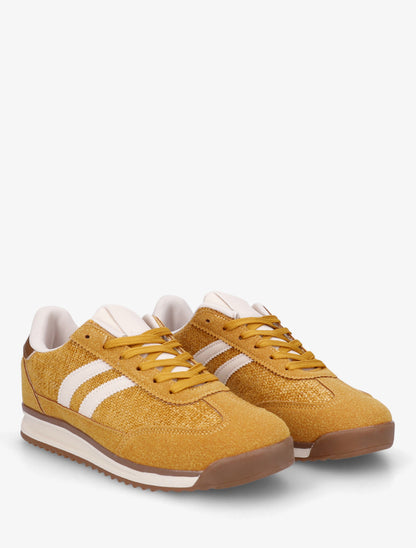 Sneakers en tissu effet tweed - Jaune moutarde - 4